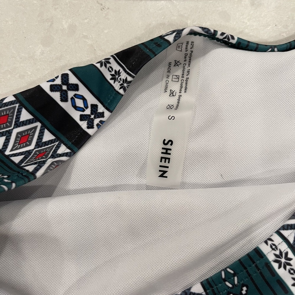 New Shein Women's Aztec Stripe Bikini Swimsuit Bottoms High Waist Boho Sz Small - Picture 3 of 4